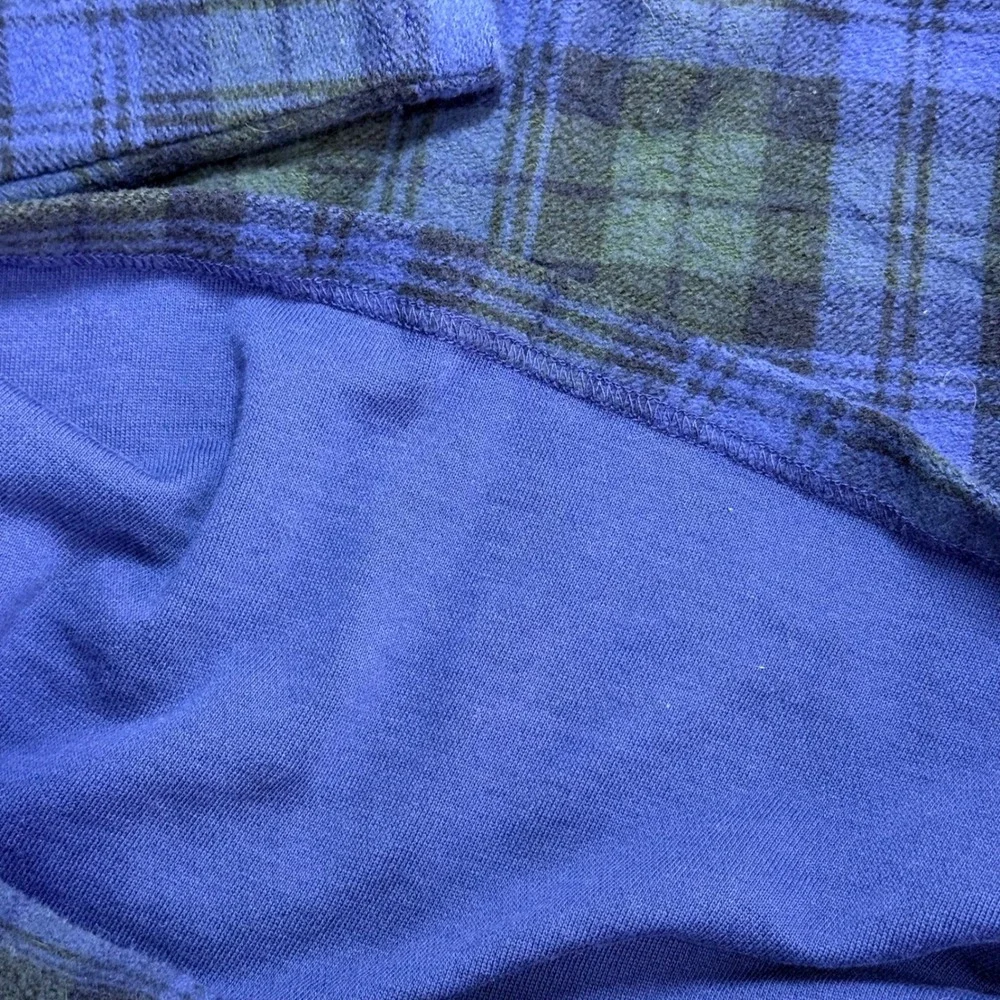 Vintage St Johns Bay Quarter Zip Men XL Blue Green Tartan Plaid Flannel Pullover